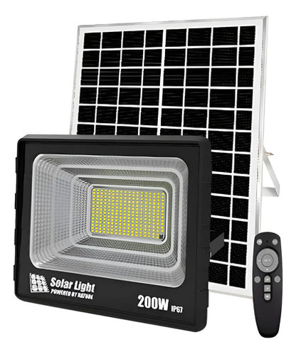 Foco Solar Led Exterior 200w Reflector Con Control Remoto Negro Blanco