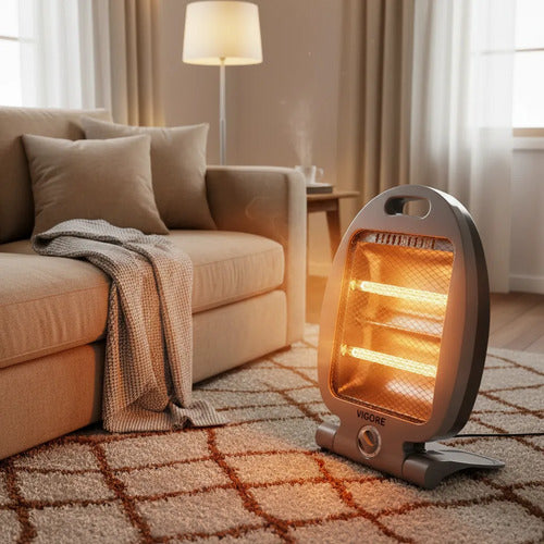 Estufa Electrica Cuarzo Calefactor Portatil Termostato 800w Gris