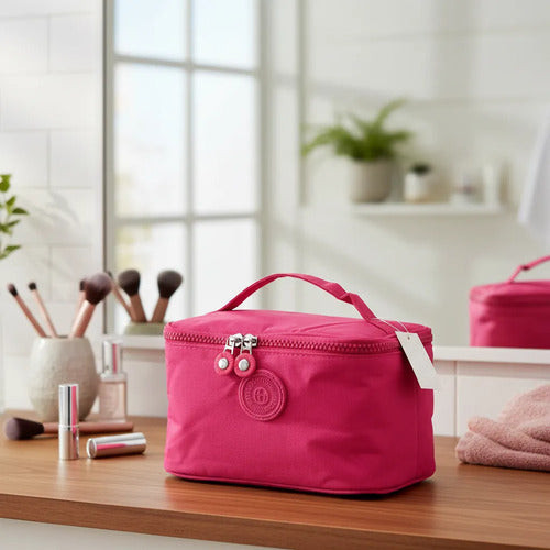 Neceser Organizador Doble Cierre Maquillaje Separador 21cm Fucsia