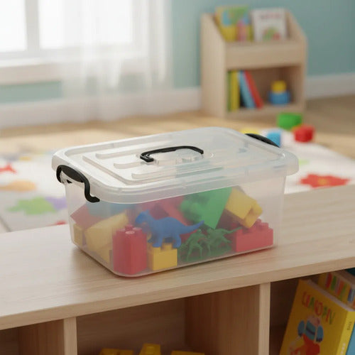 Caja Organizadora Plástica Transparente Tapa Asa 11l Juguete Blanco
