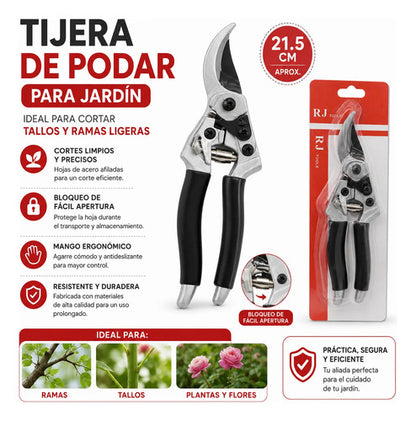 Tijera Podar Jardín 21.5cm Con Bloqueo Ramas Ligeras Negro