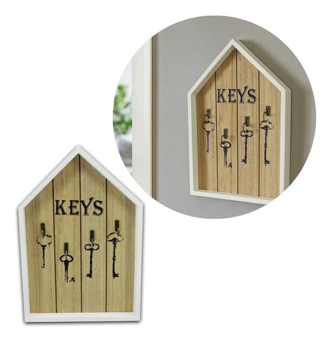 Llavero Porta Llaves Pared De Madera 4 Ganchos Beige