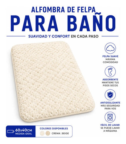 Alfombra Tapete Suave Felpa Antideslizante Baño Rectangular Beige