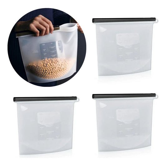 X3 Bolsa Reutilizable De Silicona Hermetica 1500ml