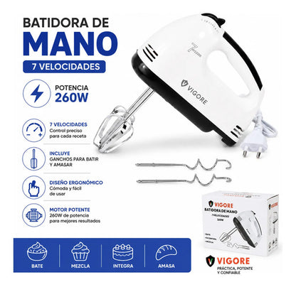 Batidora Electrica Manual 7 Velocidades 260w De Mano Liviana Blanco 50 Hz