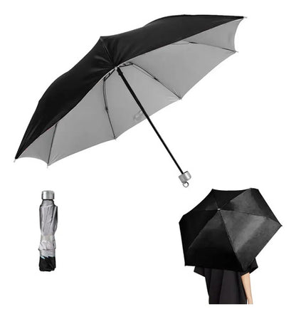 Mini Paraguas Lluvia De Bolsillo Compacto Plegable Negro Lisa