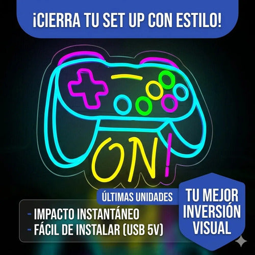 Letrero Cartel Neon Joystick On Gamer Pared Habitacion Usb Multicolor