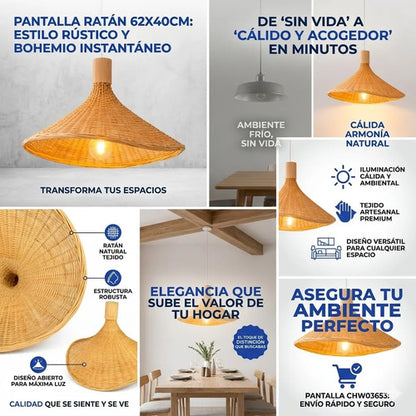 Pantalla Lampara Colgante Ratan Rustico Premium Hogar Actual Amarillo