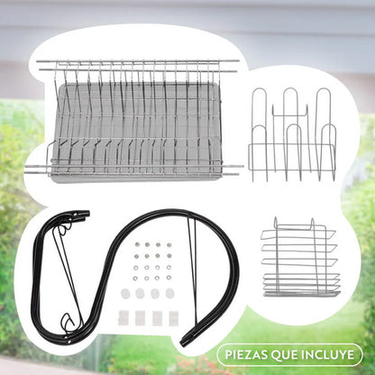 Escurridor Platos 2 Niveles Secaplatos Negro Cubiertero Negro