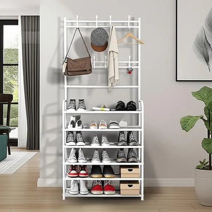 Organizador Zapatos Zapatero Botinero Con Perchero Ganchos Mueble De 4 Niveles Ancho 80cm Color Blanco Levys Bazar