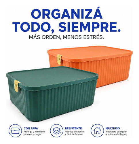 Caja Organizadora Plástica Tapa 30x23x12cm Cierre Verde