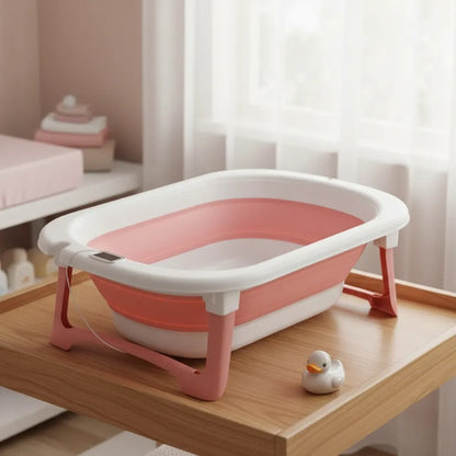 Bañera Infantil Plegable Termómetro Digital 75x47cm Plástico Salmón