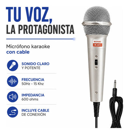 Micrófono Dinámico Karaoke Cableado 600 Ohms Profesional Gris