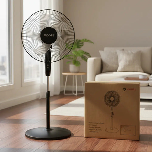 Ventilador De Pie Giratorio 16 Pulgadas 40w Altura Ajustable 40.6 Cm Negro