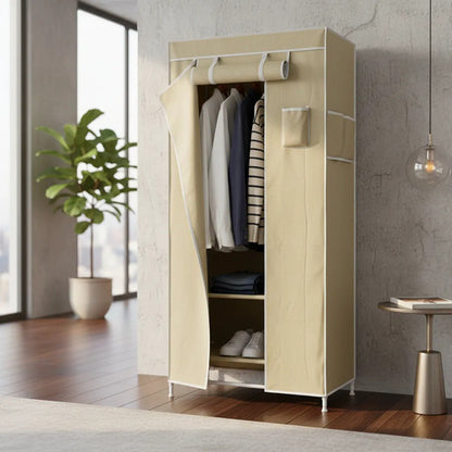 Ropero Guardarropas Organizador De Tela Percheros Estante Beige