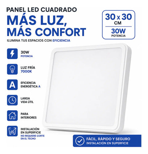 Panel Led Cuadrado 30w Luz Fría 7000k 30x30cm Plafón Blanco
