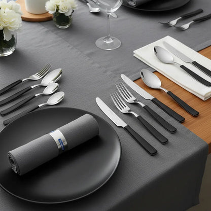 Juego/set De Cubiertos New Kolor X24 Mango Plastico Mesa Negro