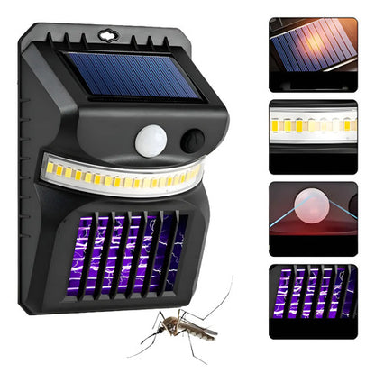 Set X2 Lampara Solar Pared Mata Mosquitos Repelente Insectos Negro