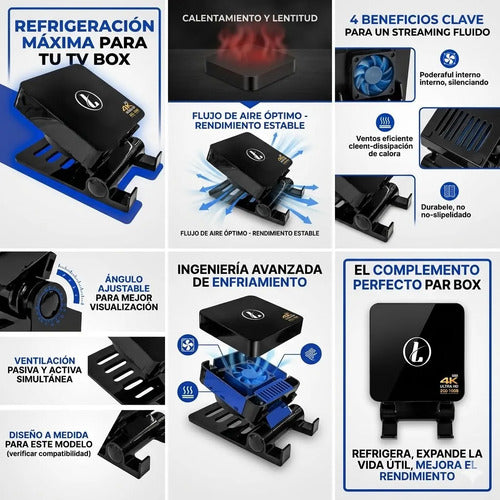 Bases Refrigeradoras Ventilador Tv Box Smart Android Frio 4k Negro