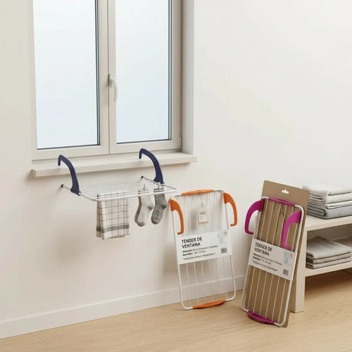 Tendedero Ventana Plegable Acero Plastico Plegable 56x34cm Aleatorio