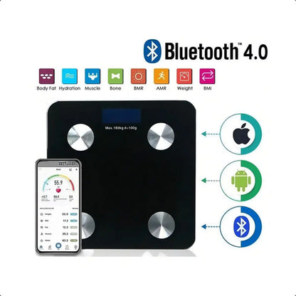 Balanza Pesa Digital Bluetooth Inteligente App Smart Baño Color Negro