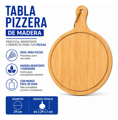 Tabla Redonda Pizza Masa Madera Natural 44x29x1cm Mango Madera Natural