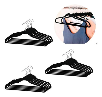Set X15 Perchas De Terciopelo Ropa Antideslizante Negro Negro