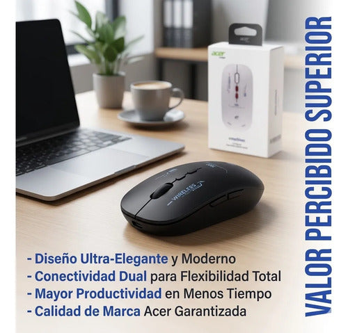 Mouse Inalambrico Bluetooth Usb Recargable Tipo C 1600 Dpi Negro