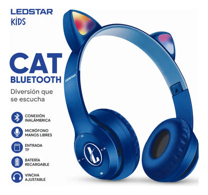 Auricular Orejas Gato Vincha Bluetooth Tf Micrófono Infantil Blanco