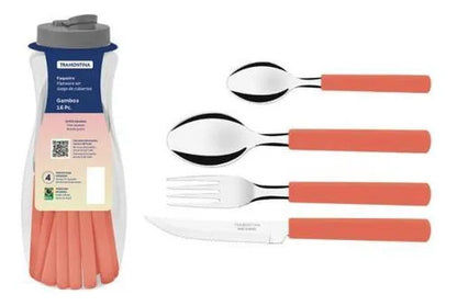 Set Kit Juego De Cubiertos Acero Inoxidable Pack X16 Piezas Salmón