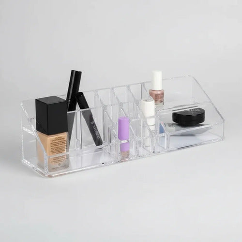 Organizador Acrílico Maquillaje Cosmético 14 Compartimientos Blanco