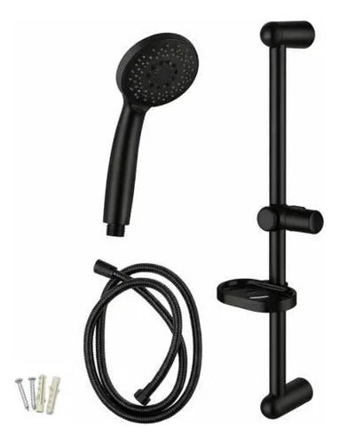 Set Ducha Barra Ajustable Manguera Manual Jabonera 150 Mango Negro Mate