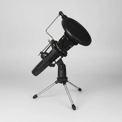 Microfono Estudio Pc Filtro Antipop Tripode Streaming Voz Negro