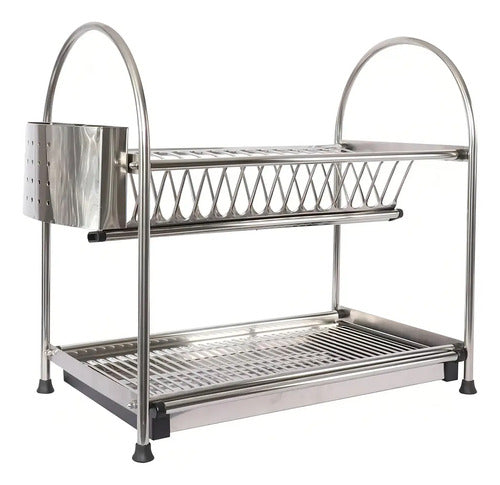 Escurridor Secaplato Acero Inoxidable Dos Niveles 47cm Plateado
