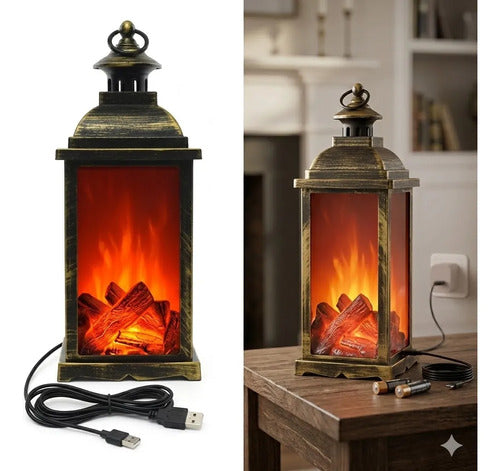 Lampara Farol Led Efecto Llama Usb Pilas Camping Decorativa Negro