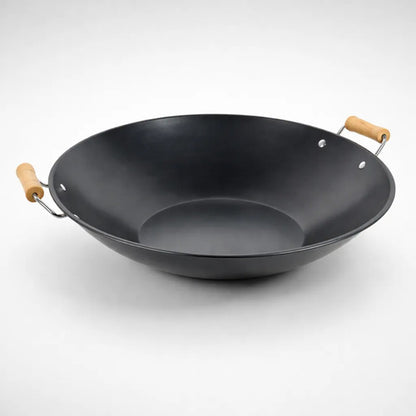 Sarten Wok Antiadherente 43cm Acero Carbono Asas Madera Negro