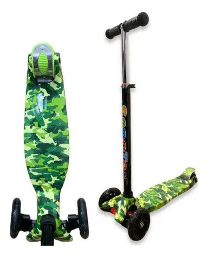 Tripatín Scooter Infantil Luces Ruedas Altura Regulable 50kg Verde