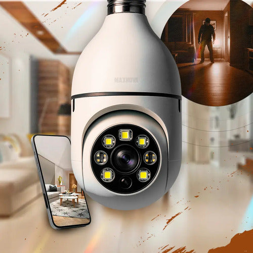 Cámara De Vigilancia Wi-fi Lámpara De Techo Visión Nocturna Full Hd 360° Blanco