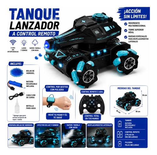 Tanque Control Remoto 360° Pulsera Gestos Hidrogel Verde Militar