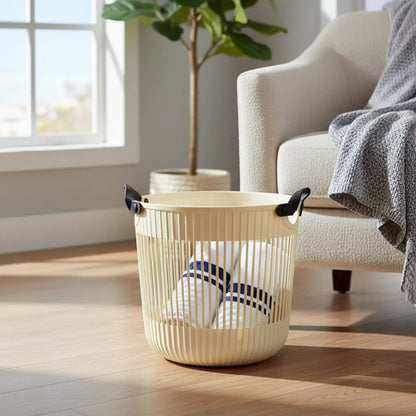 Canasto Cesto Organizador Plastico Multiuso Asas Flexibles Crema