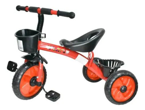 Triciclo Infantil 3 Ruedas Pedales 2 Canastos Acero 66cm Rojo