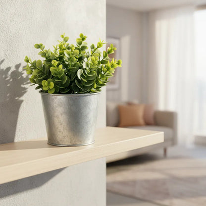 Maceta De Metal Con Planta Artificial Decorativa Jardín Gris
