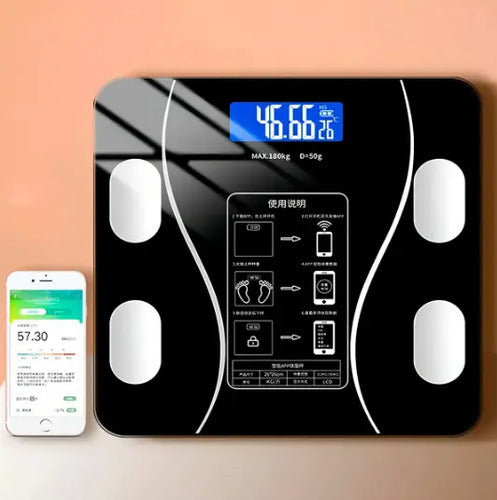 Balanza Pesa Digital Bluetooth Inteligente App Smart Baño Color Negro