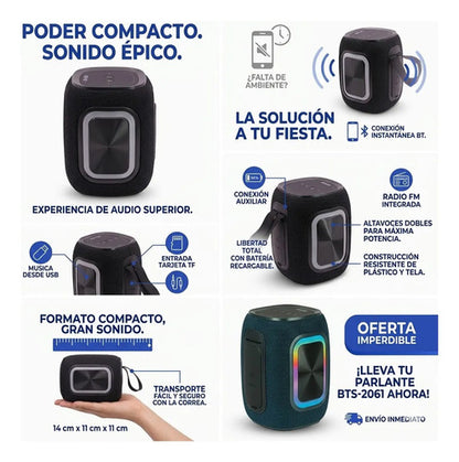 Parlante Inalambrico Bluetooth Ios Android Luces Rgb 12 W Negro