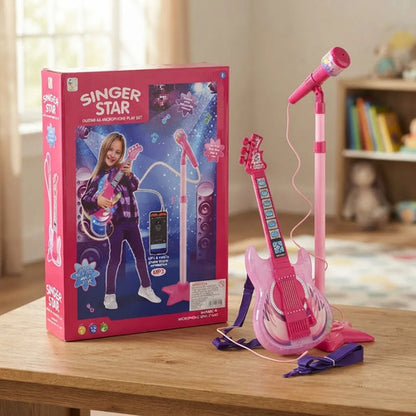 Guitarra Infantil Regulable Rosa Micrófono Pie Sonido Rosa