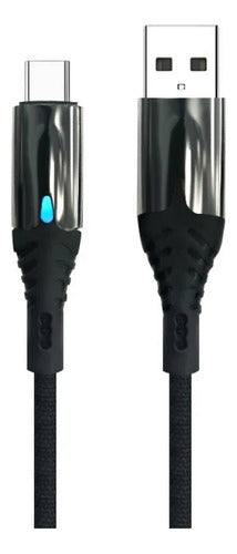Cable Usb Tipo C Reforzado Carga Y Datos 1m Led Carga Rapida Negro