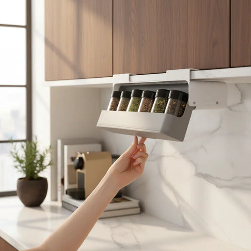 Organizador Estante Adhesivo Especias Cocina Set X6 Frascos Gris