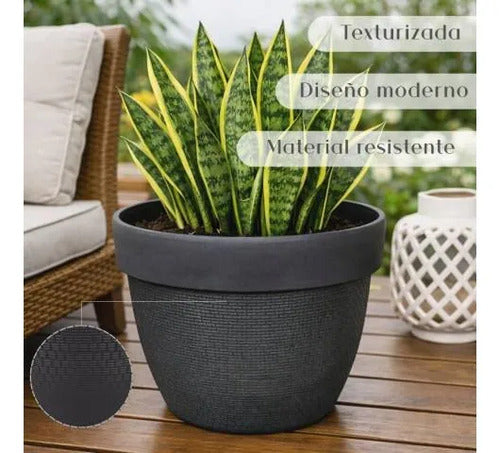 Maceta Plastica Texturizada Redonda Decorativa 31cm Jardin Negro