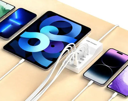 Cargador Usb Y Tipo C 10 Puertos Con Carga Rapida Zapatilla Blanco