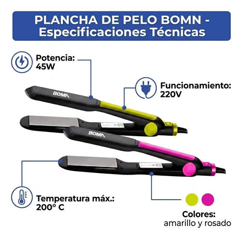 Plancha Pelo Boma Profesional 200c En 2 Colores Amarilo Rosa Amarillo